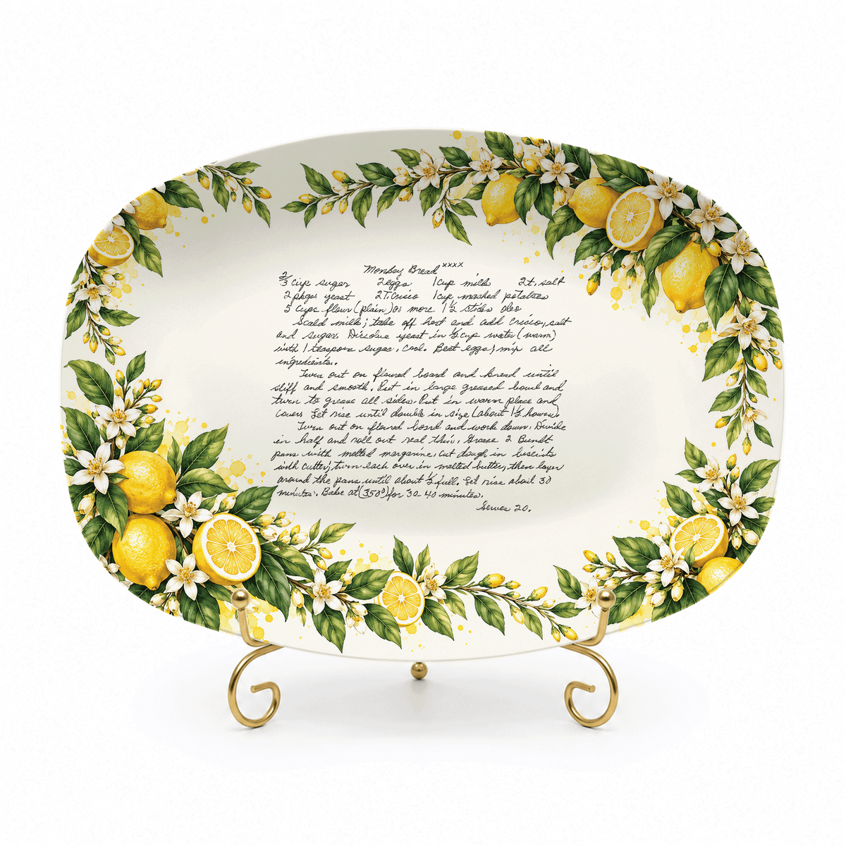 Handwritten Recipe Platter with Lemon Orchard Border
