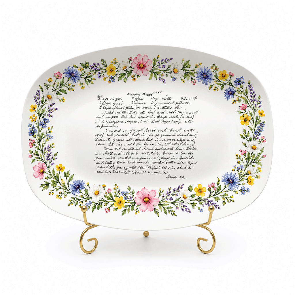 Handwritten Recipe Platter with Wildflower Meadow Border