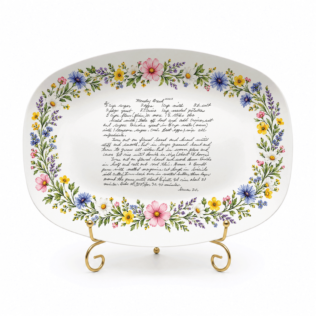 Handwritten Recipe Platter with Wildflower Meadow Border