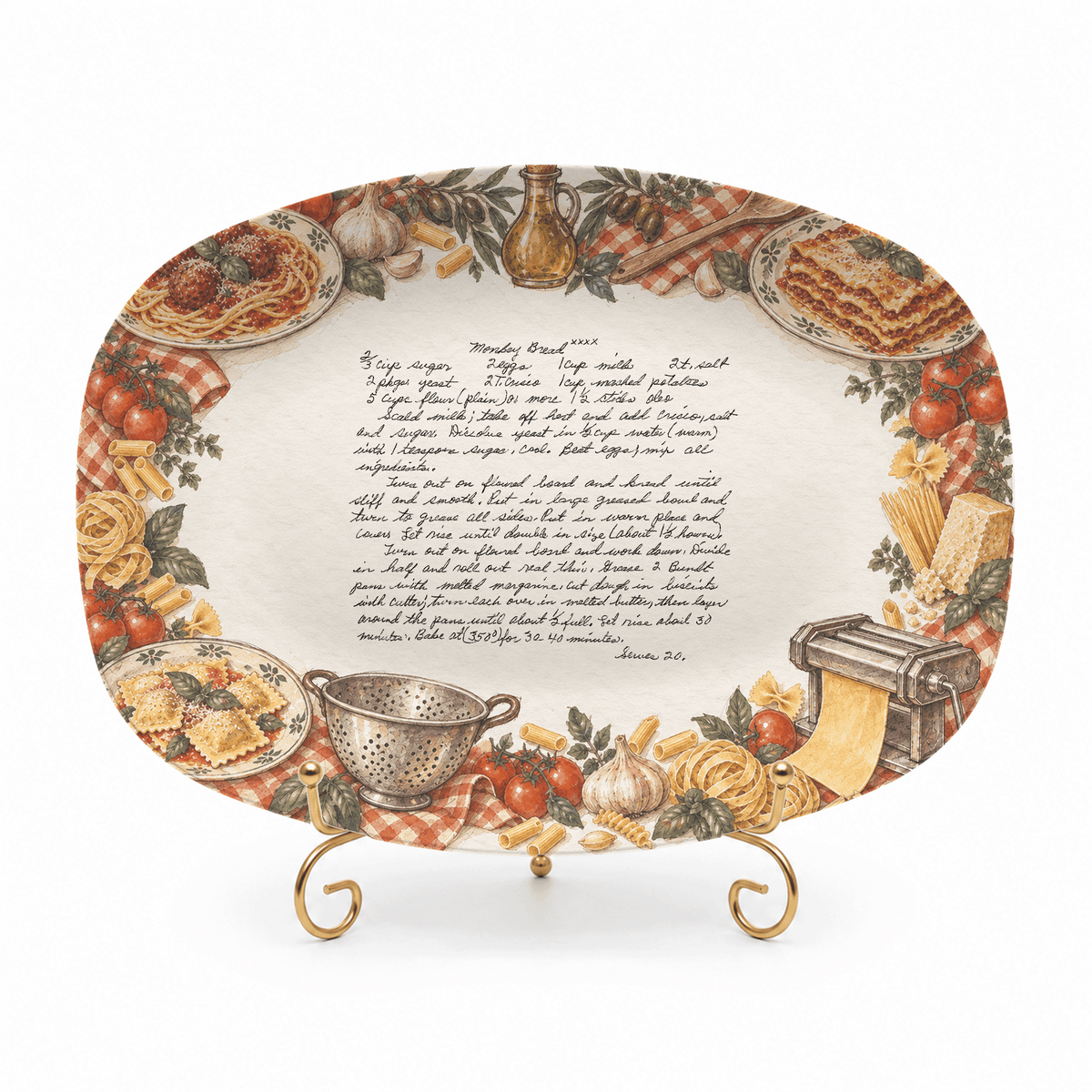 Handwritten Recipe Platter with Vintage Italian Food Border
