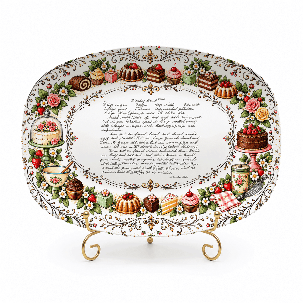 Handwritten Recipe Platter with Vintage Cake Border