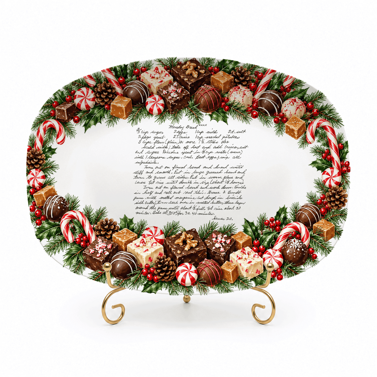Handwritten Recipe Platter with Christmas Candy Border