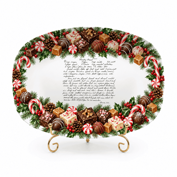 Handwritten Recipe Platter with Christmas Candy Border