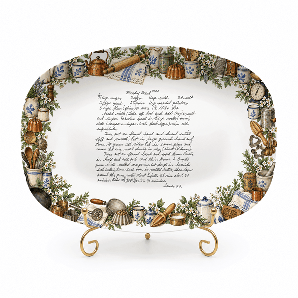 Handwritten Recipe Platter with Vintage Kitchen Item Border