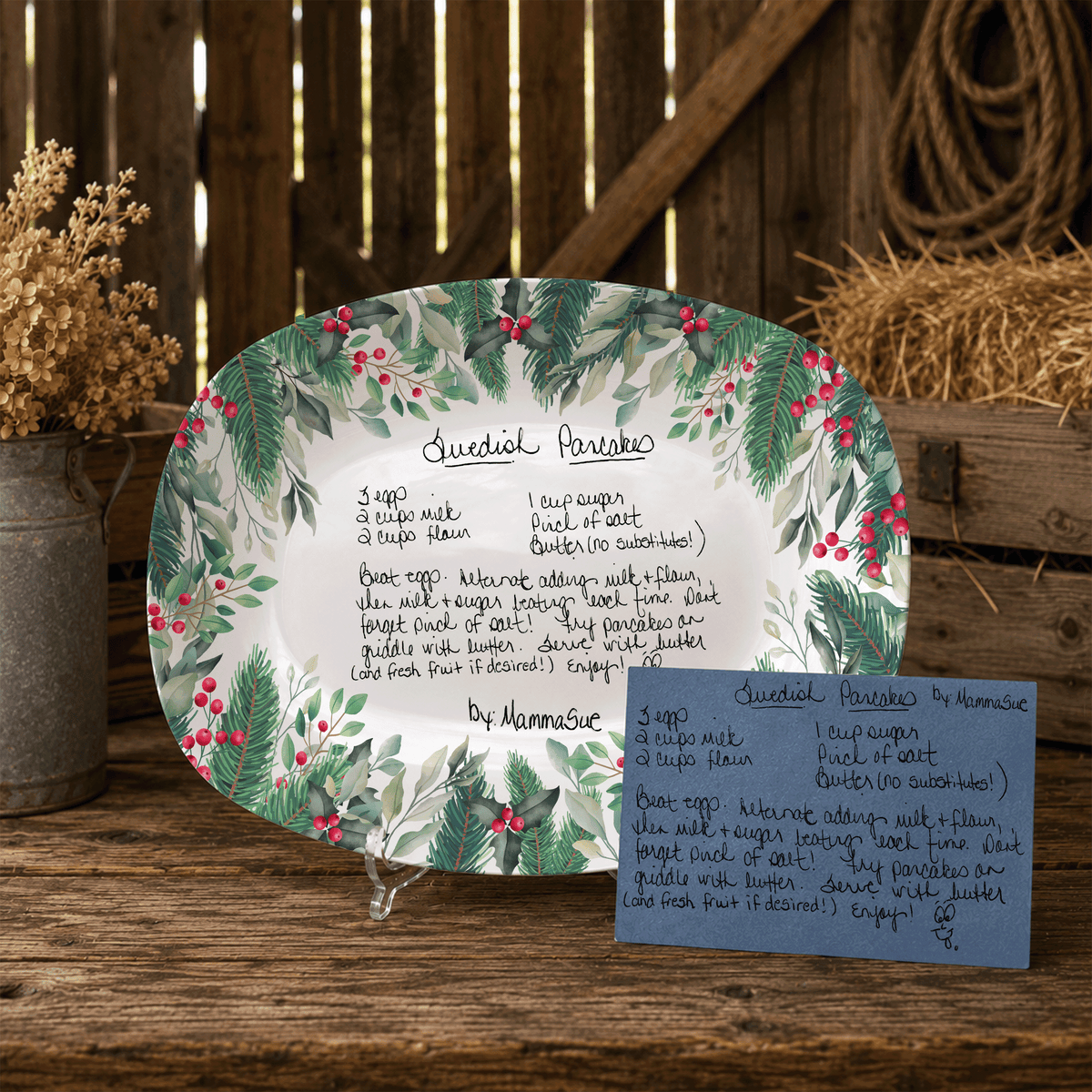 Handwritten Recipe Platter with Christmas Wreath Border