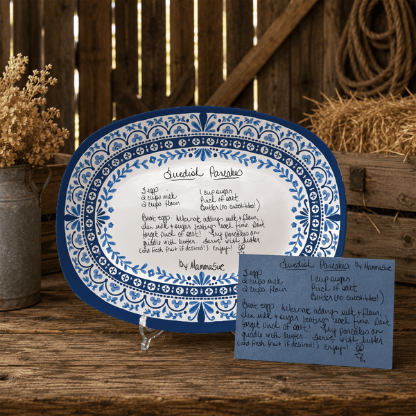 Handwritten Recipe Platter with Heritage Blue Border