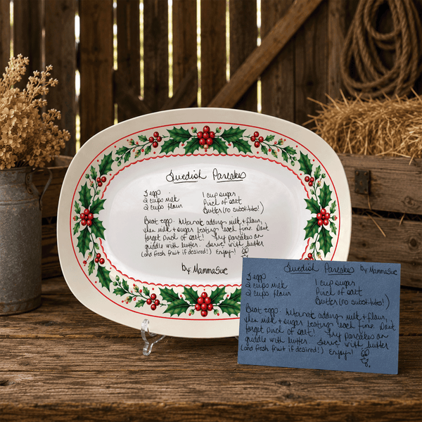 Handwritten Recipe Platter with Holly Border