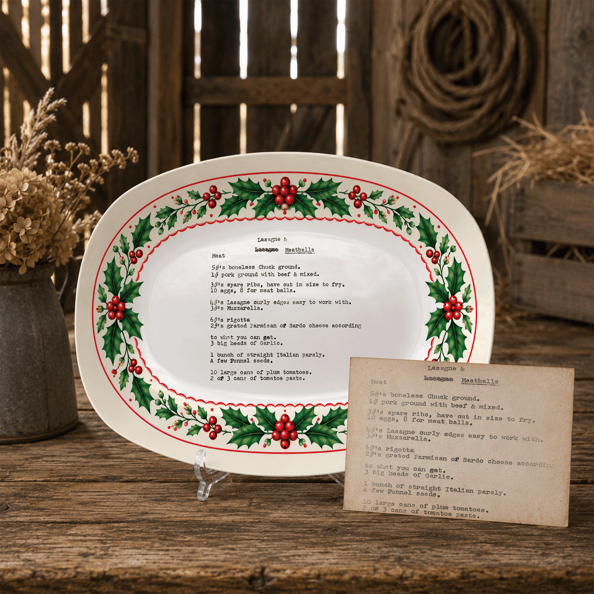 Handwritten Recipe Platter with Holly Border