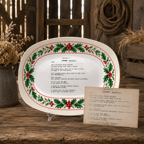 Handwritten Recipe Platter with Holly Border