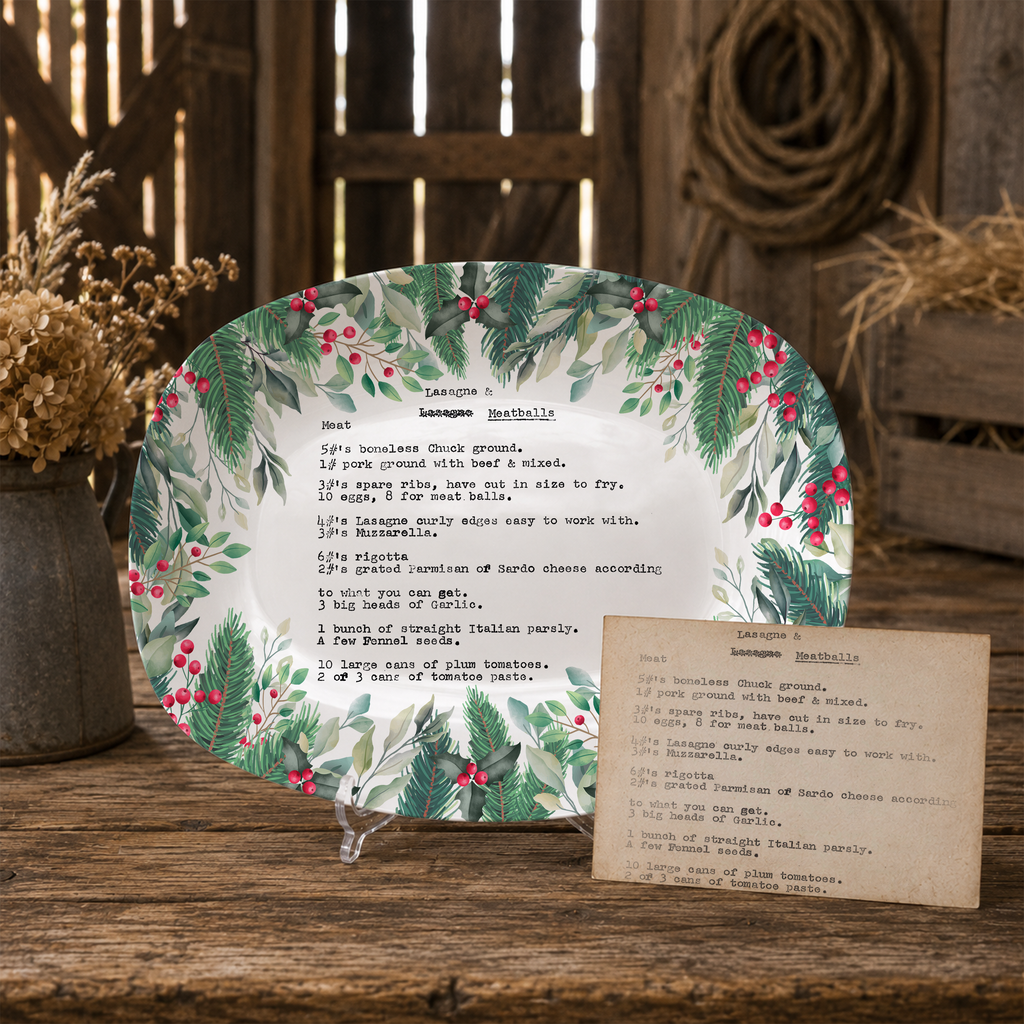 Handwritten Recipe Platter with Christmas Wreath Border
