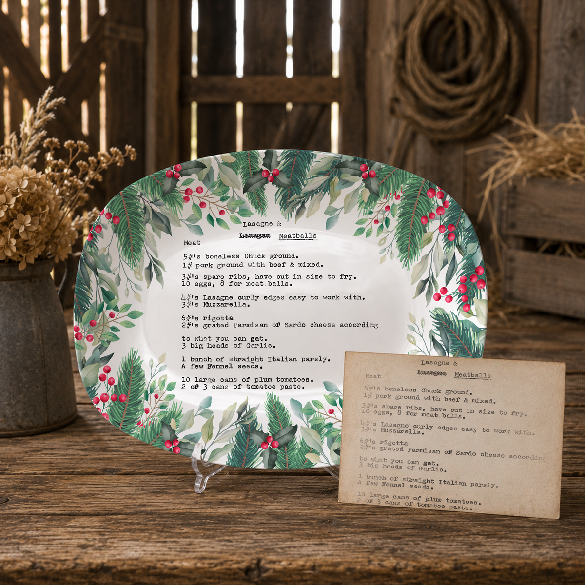 Handwritten Recipe Platter with Christmas Wreath Border