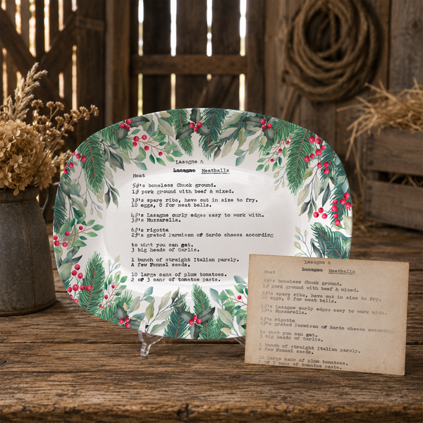 Handwritten Recipe Platter with Christmas Wreath Border