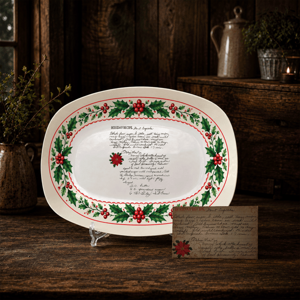 Handwritten Recipe Platter with Holly Border