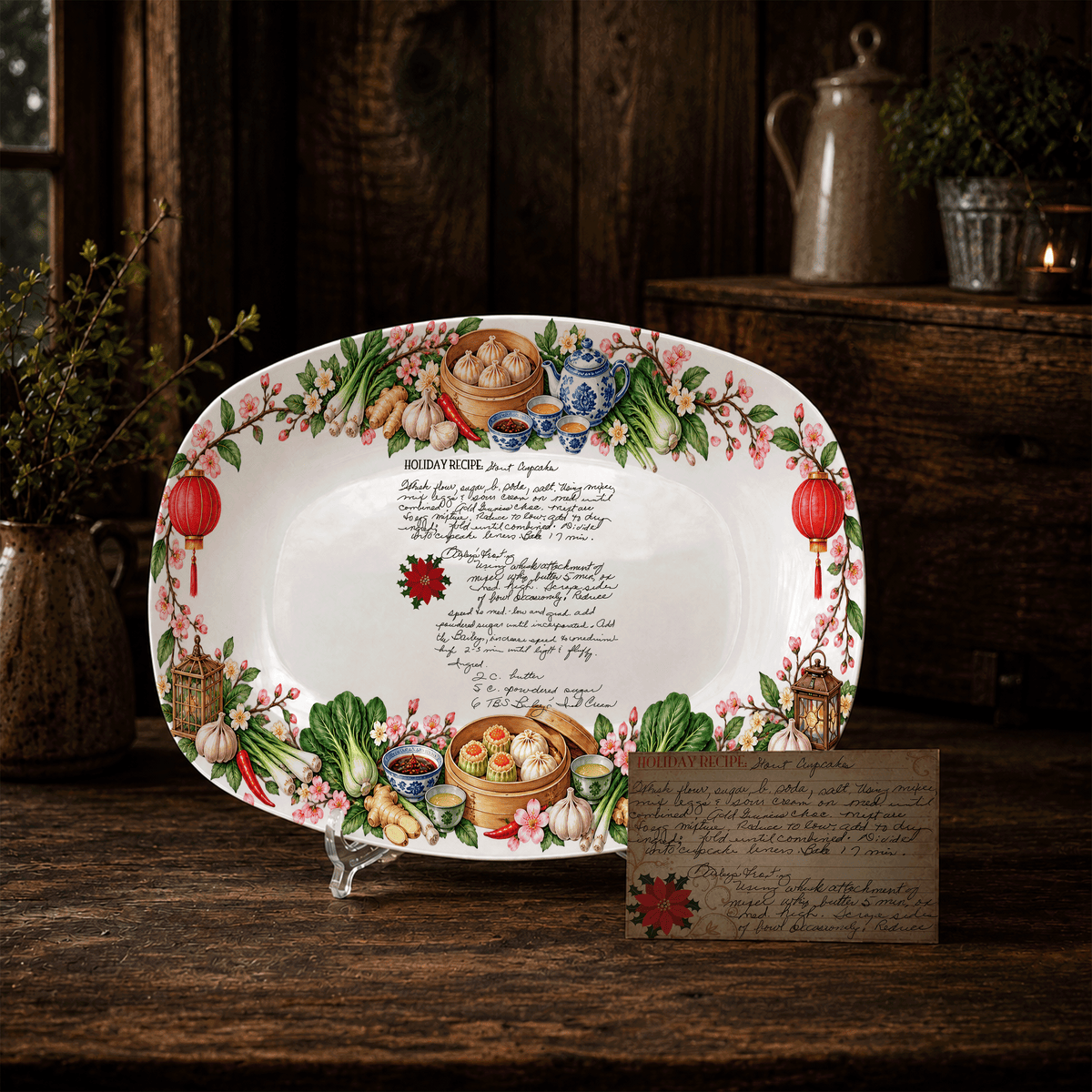Handwritten Recipe Platter with Chinese Food Border