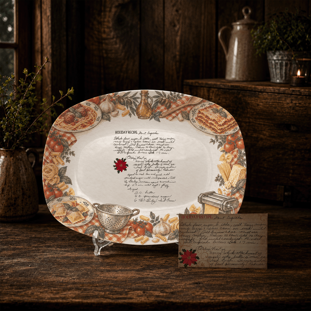 Handwritten Recipe Platter with Vintage Italian Food Border
