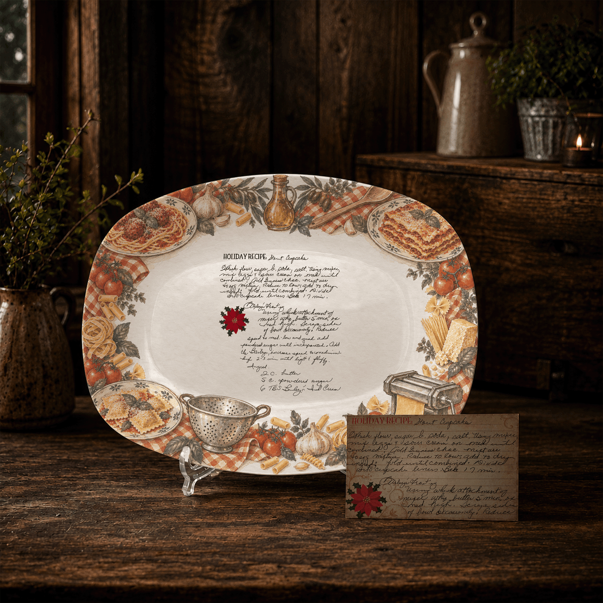 Handwritten Recipe Platter with Vintage Italian Food Border