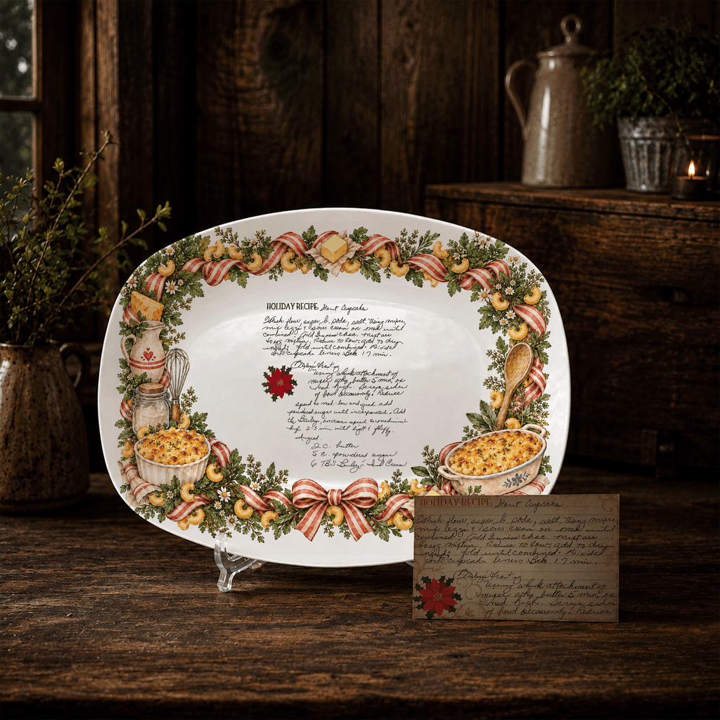 Handwritten Recipe Platter with Macaroni and Cheese Border