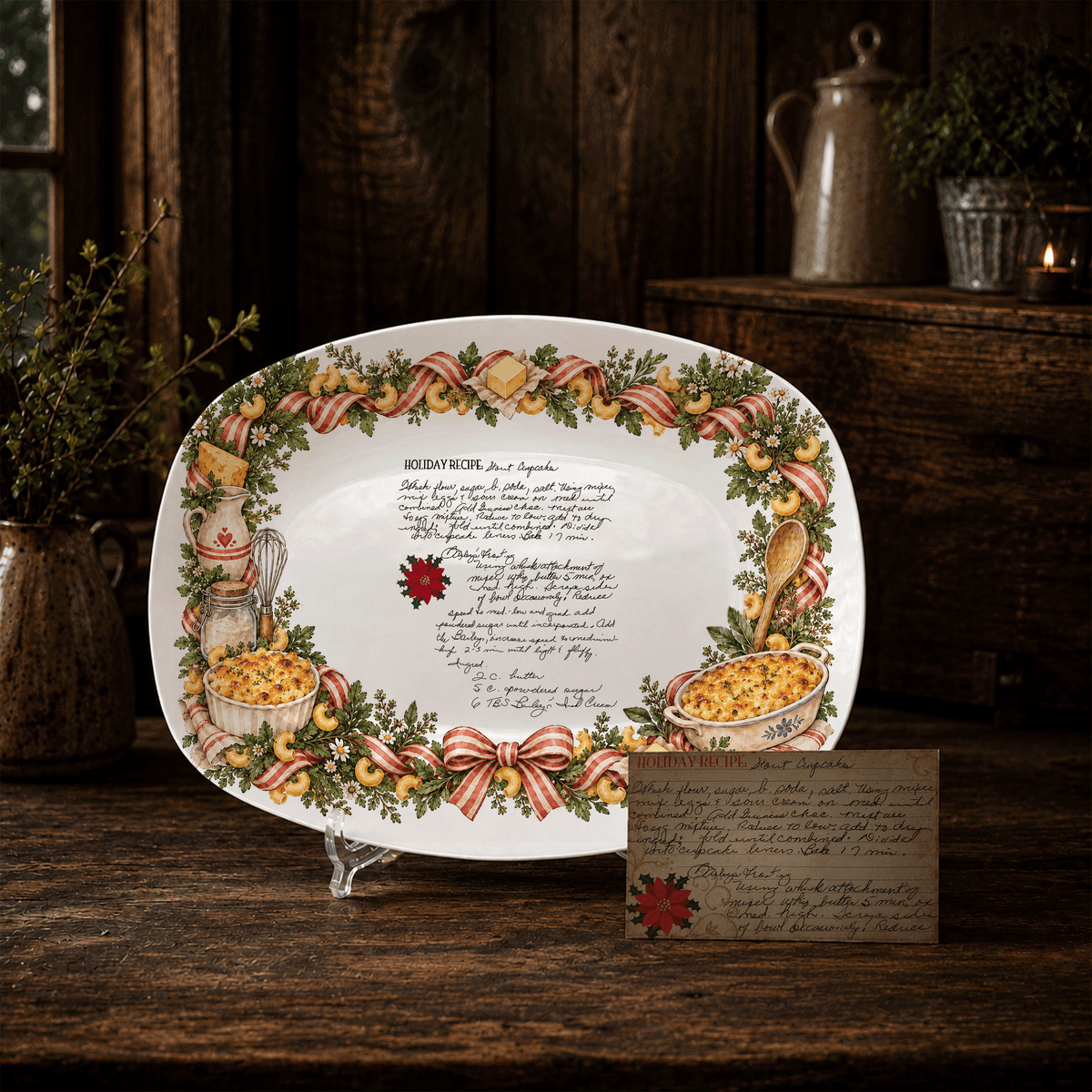 Handwritten Recipe Platter with Macaroni and Cheese Border