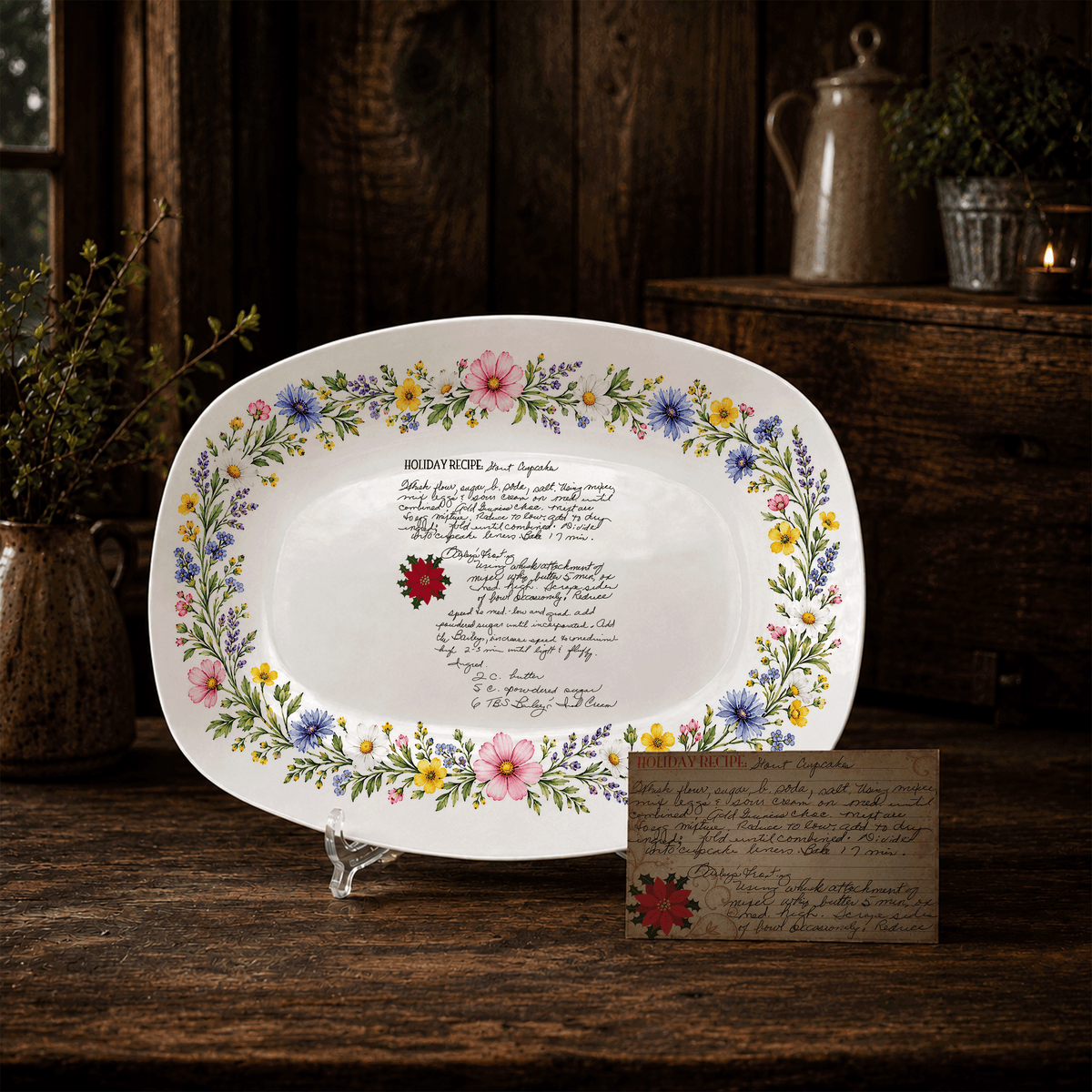 Handwritten Recipe Platter with Wildflower Meadow Border