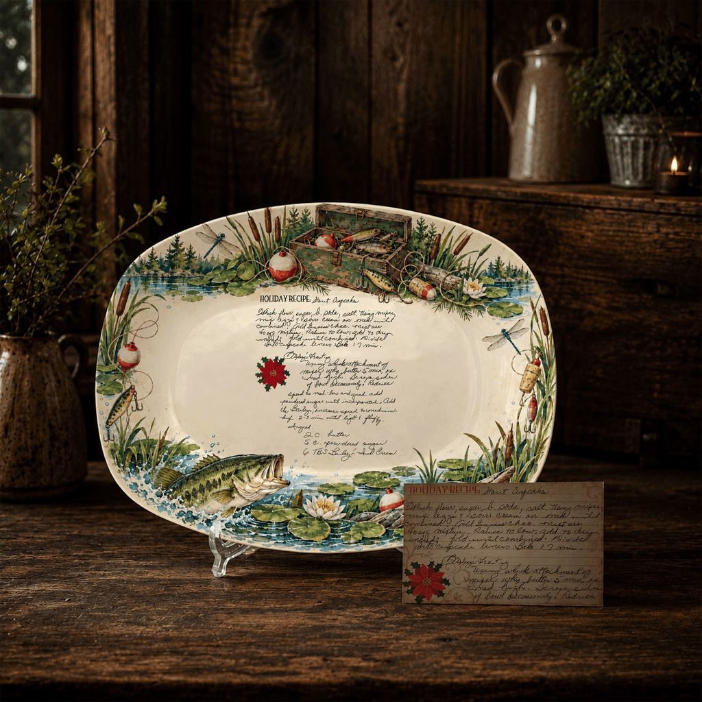 Handwritten Recipe Platter with Fishing Border