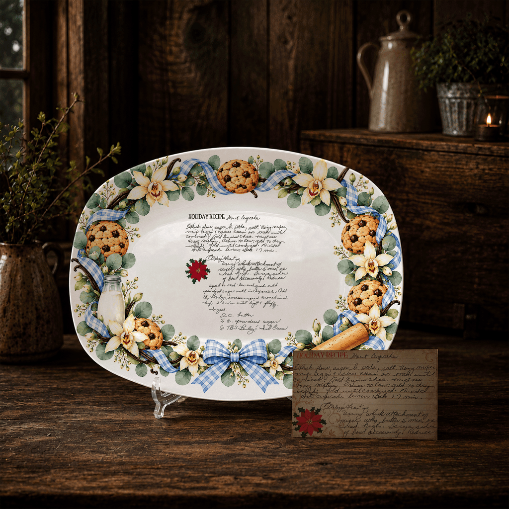 Handwritten Recipe Platter with Blue Bow Cookie Border