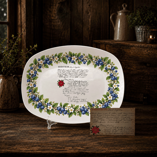 Handwritten Recipe Platter with Blueberry Border