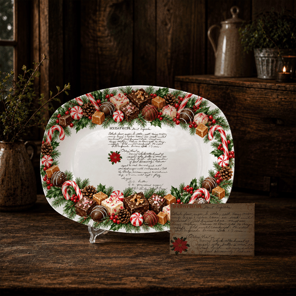 Handwritten Recipe Platter with Christmas Candy Border