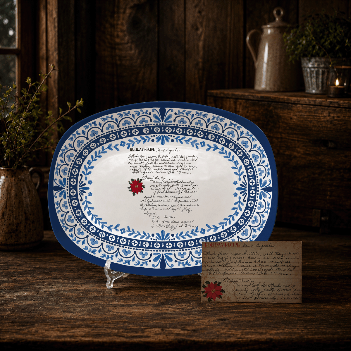 Handwritten Recipe Platter with Heritage Blue Border