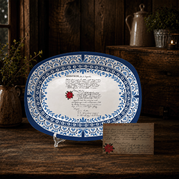 Handwritten Recipe Platter with Heritage Blue Border