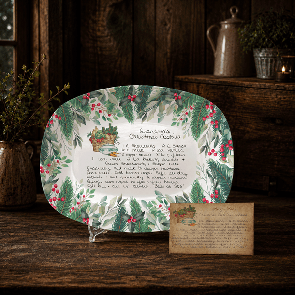 Handwritten Recipe Platter with Christmas Wreath Border