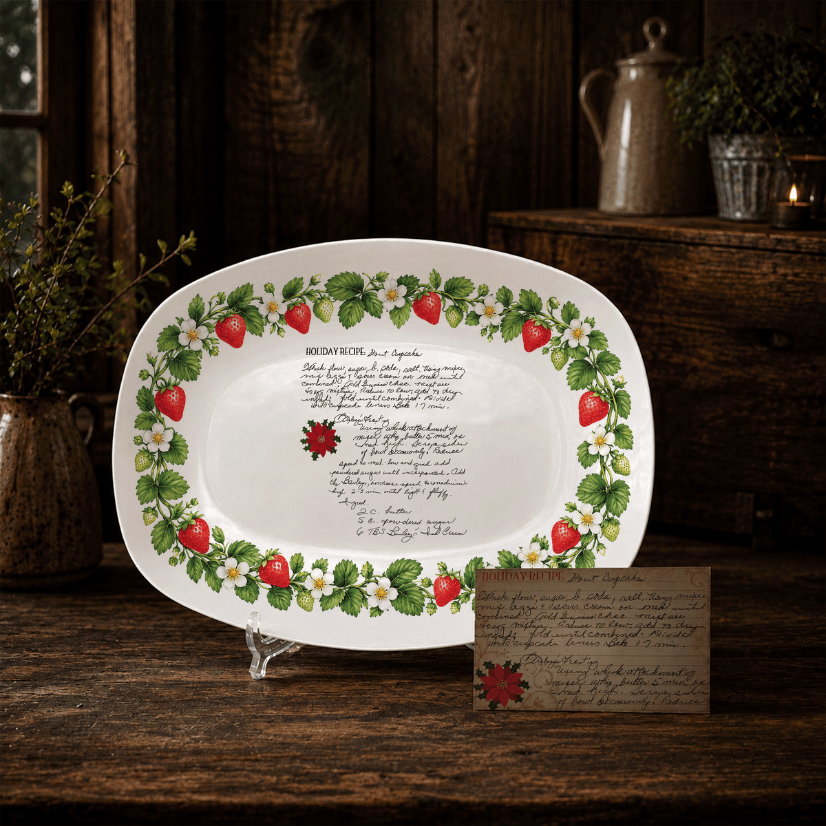 Handwritten Recipe Platter with Strawberry Border