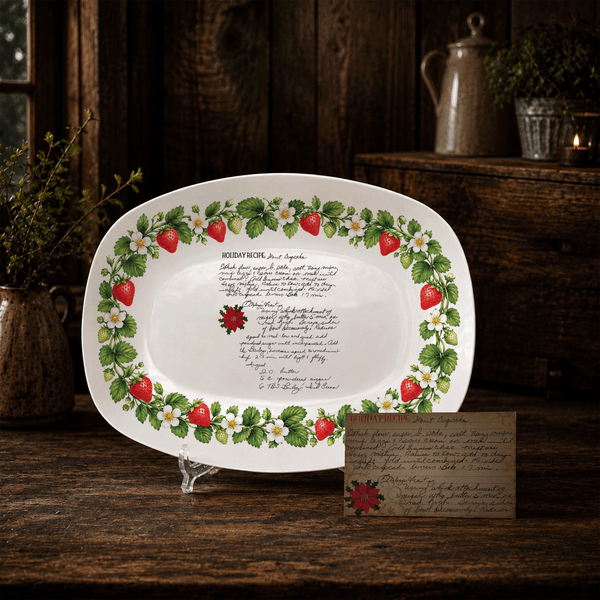 Handwritten Recipe Platter with Strawberry Border