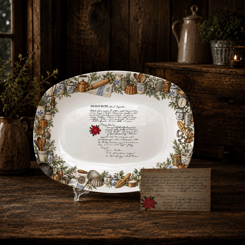 Handwritten Recipe Platter with Vintage Kitchen Item Border
