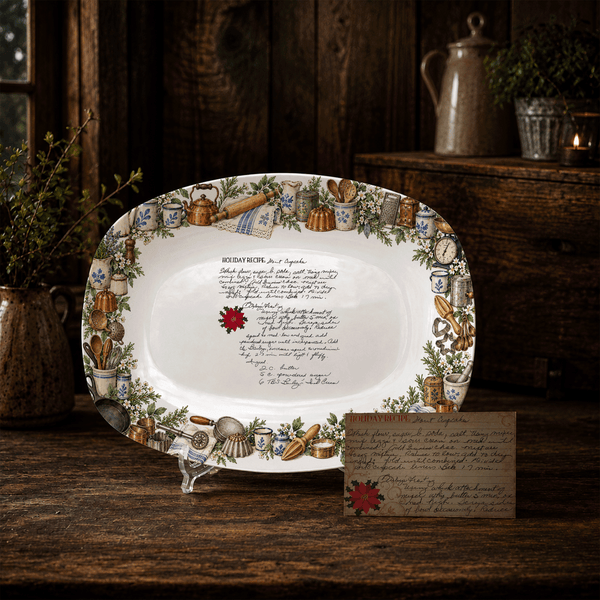 Handwritten Recipe Platter with Vintage Kitchen Item Border