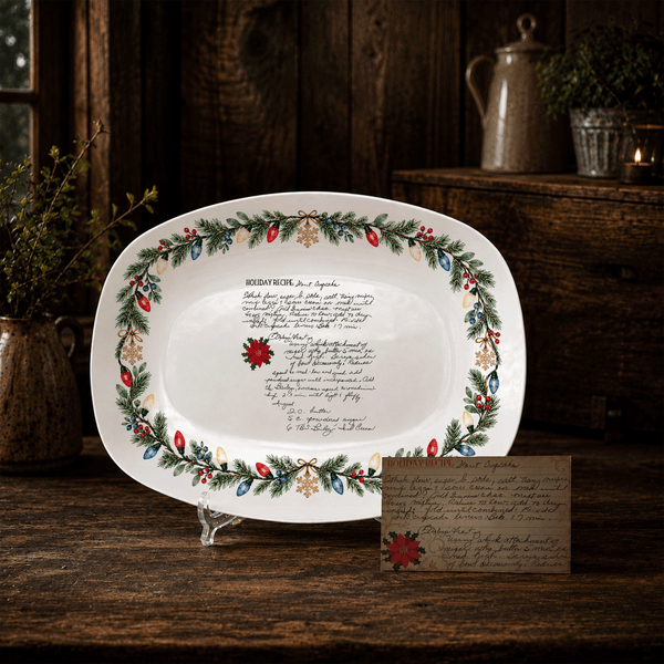Handwritten Recipe Platter with Christmas Lights Border