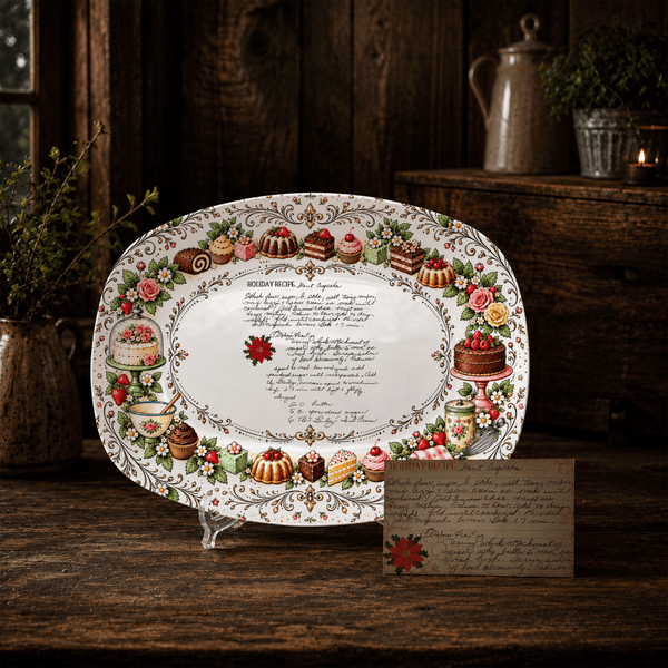 Handwritten Recipe Platter with Vintage Cake Border