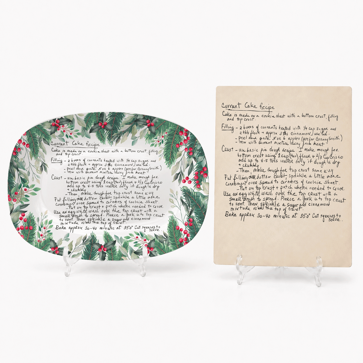 Handwritten Recipe Platter with Christmas Wreath Border