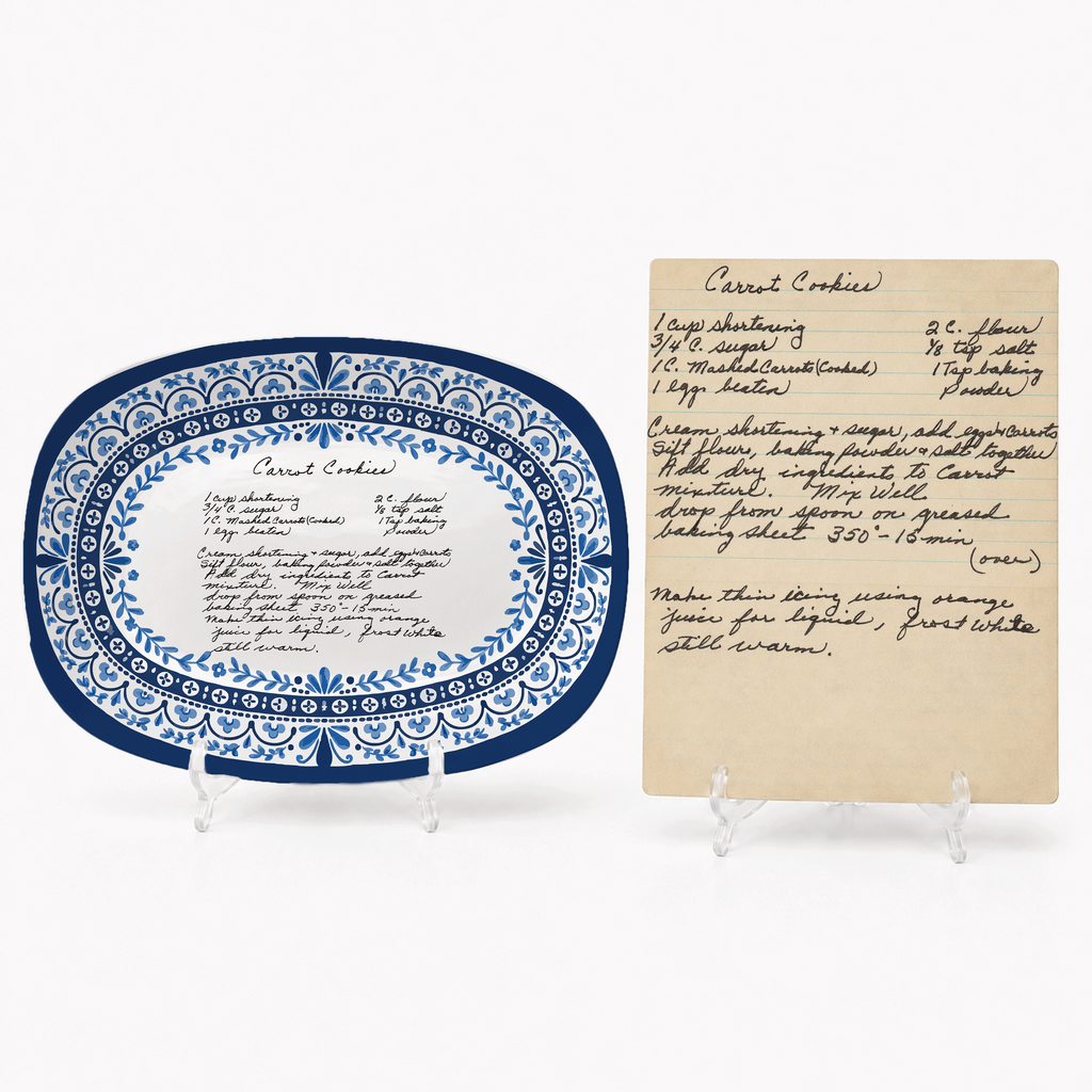 Handwritten Recipe Platter with Heritage Blue Border