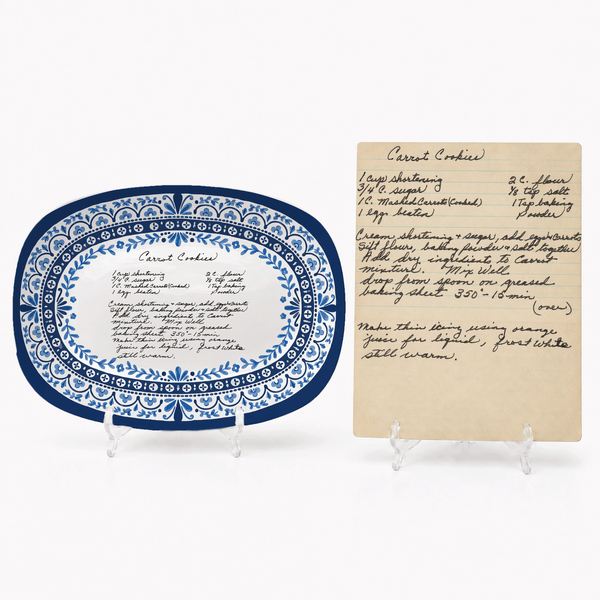 Handwritten Recipe Platter with Heritage Blue Border
