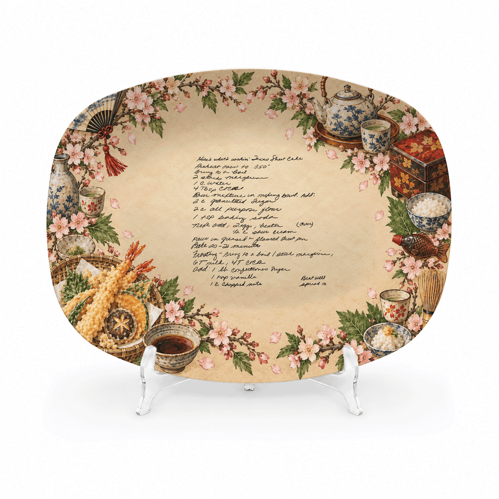 Handwritten Recipe Platter with Vintage Japanese Food Border