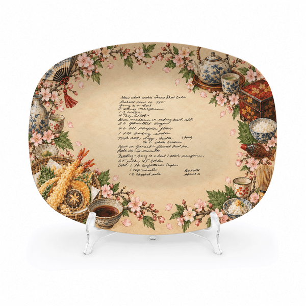 Handwritten Recipe Platter with Vintage Japanese Food Border