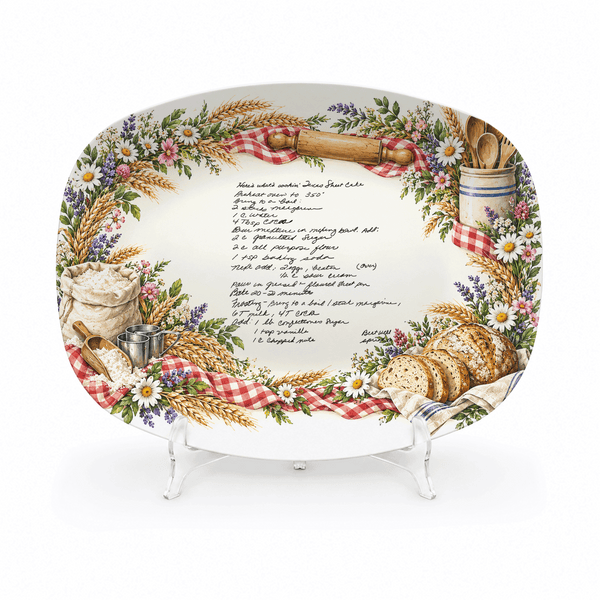 Handwritten Recipe Platter with Bread and Wildflower Border