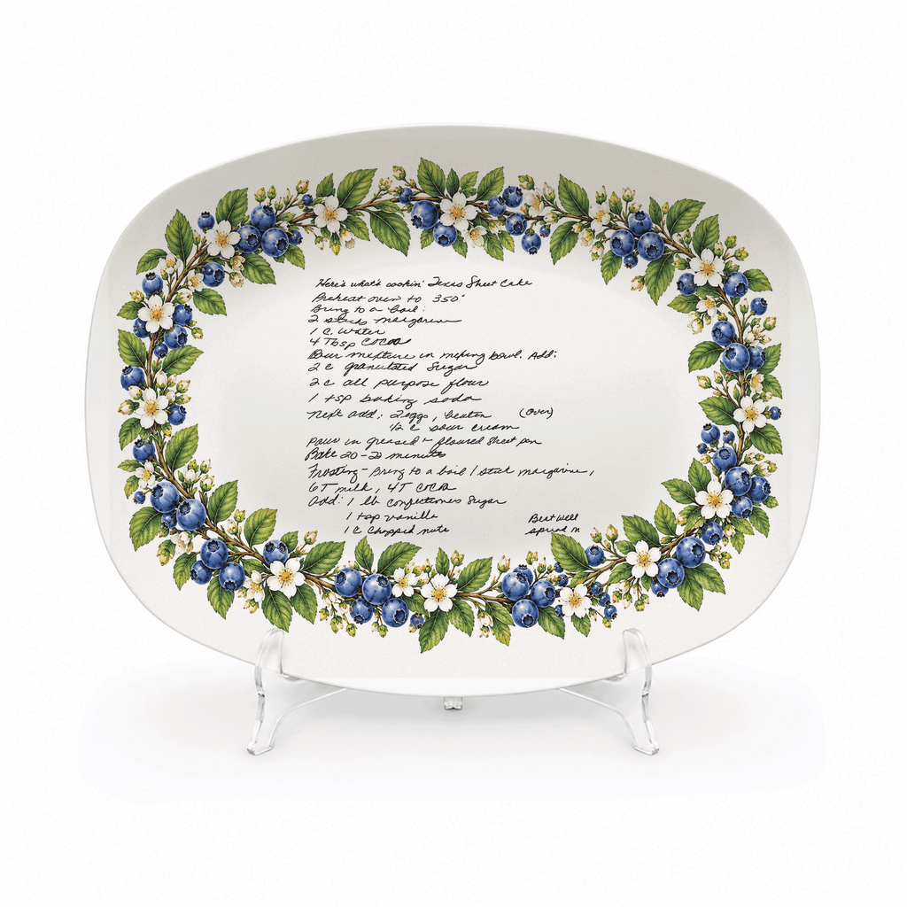 Handwritten Recipe Platter with Blueberry Border
