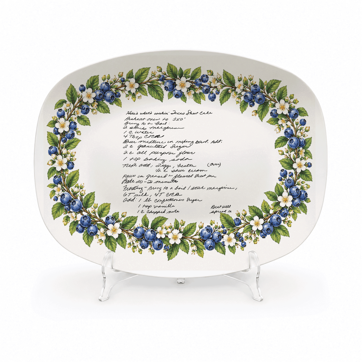 Handwritten Recipe Platter with Blueberry Border