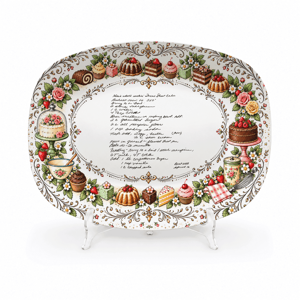 Handwritten Recipe Platter with Vintage Cake Border