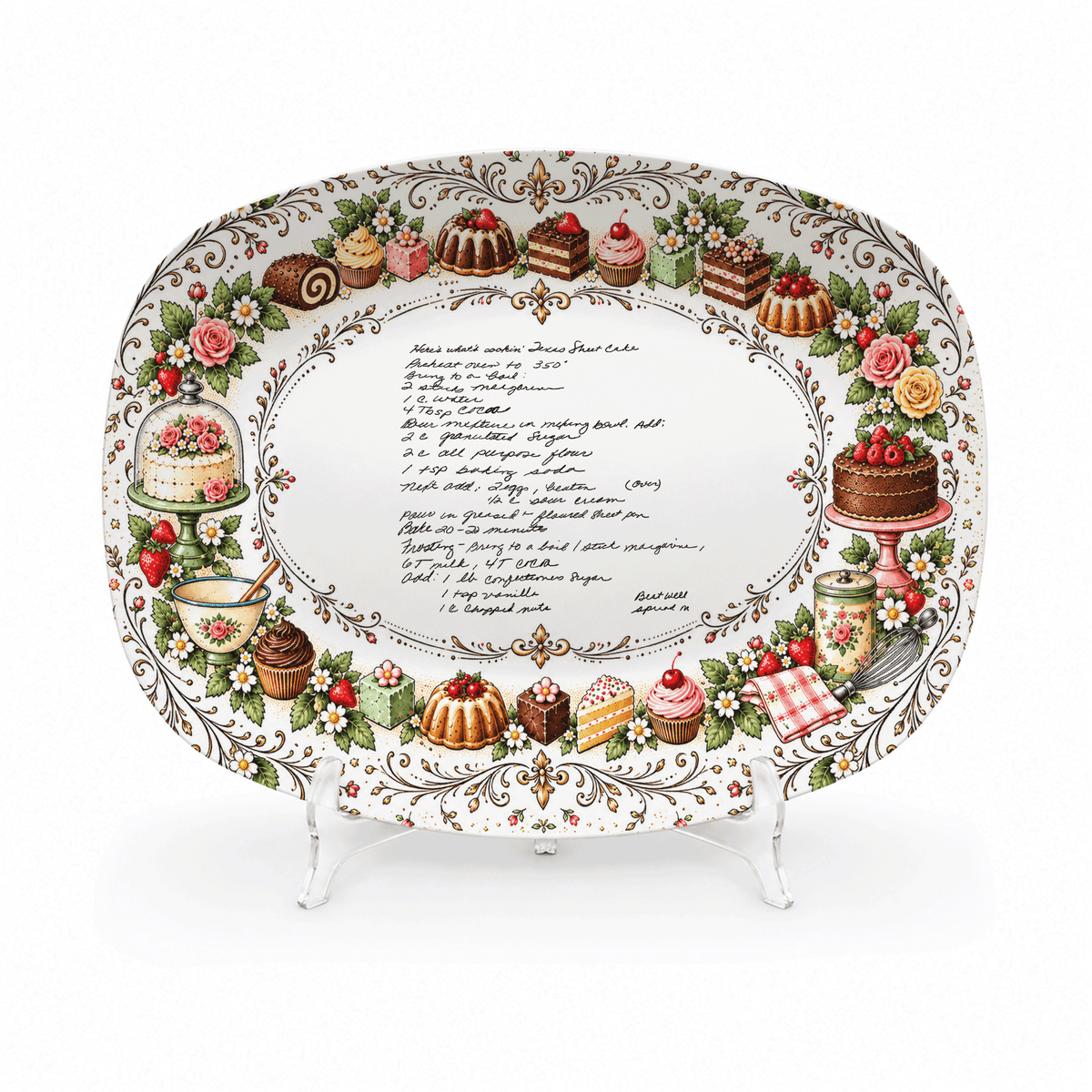 Handwritten Recipe Platter with Vintage Cake Border