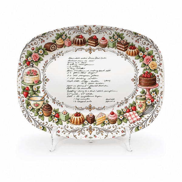 Handwritten Recipe Platter with Vintage Cake Border