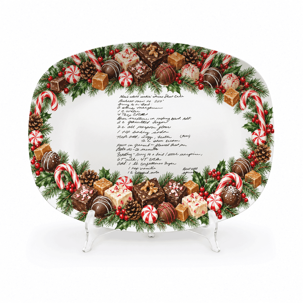 Handwritten Recipe Platter with Christmas Candy Border