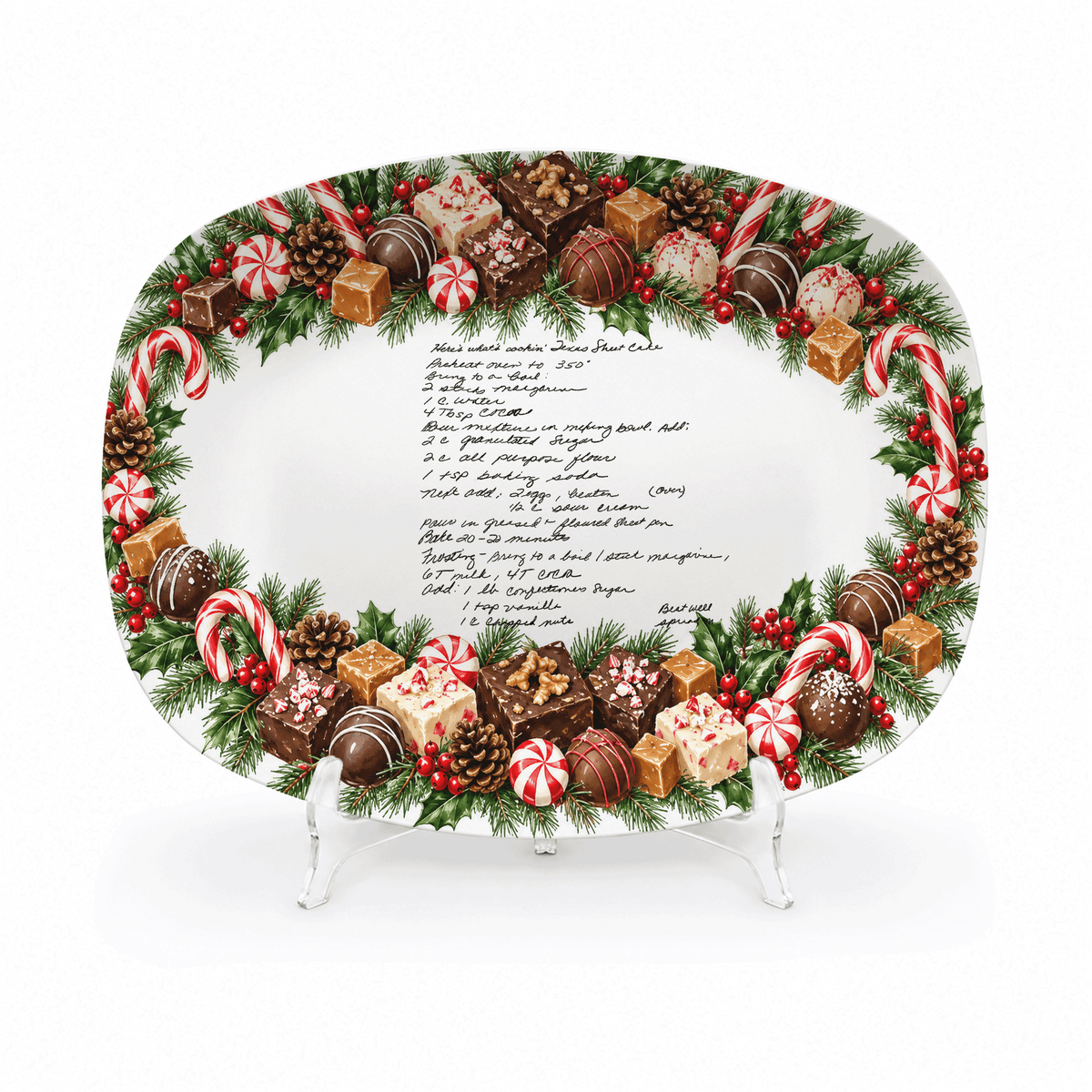 Handwritten Recipe Platter with Christmas Candy Border