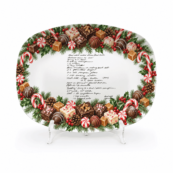 Handwritten Recipe Platter with Christmas Candy Border
